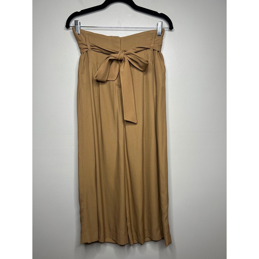 Boden Wide Leg Pleated‎ Tie Waist Belt Cropped Culottes Palazzo Pants Camel Sz 6